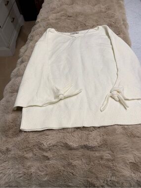 LOFT Cream Tie-Sleeve Sweater